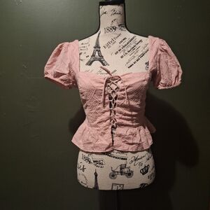 Lace-Up Pink Blouse